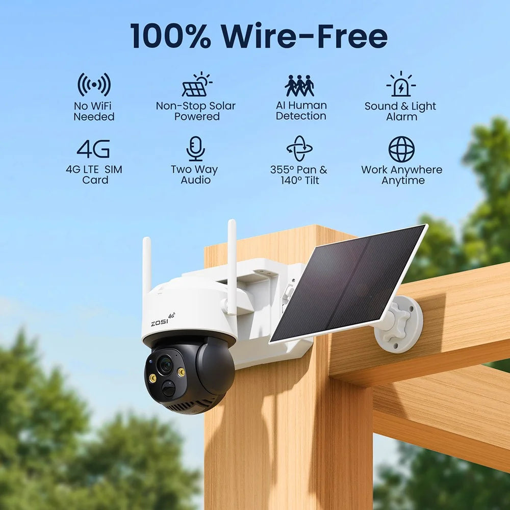ZOSI 4G C291 LTE Cellular Security Camera 2K Solar Outdoor Wireless Real-Time View Color Night Vision Camera - EU Plug - 2