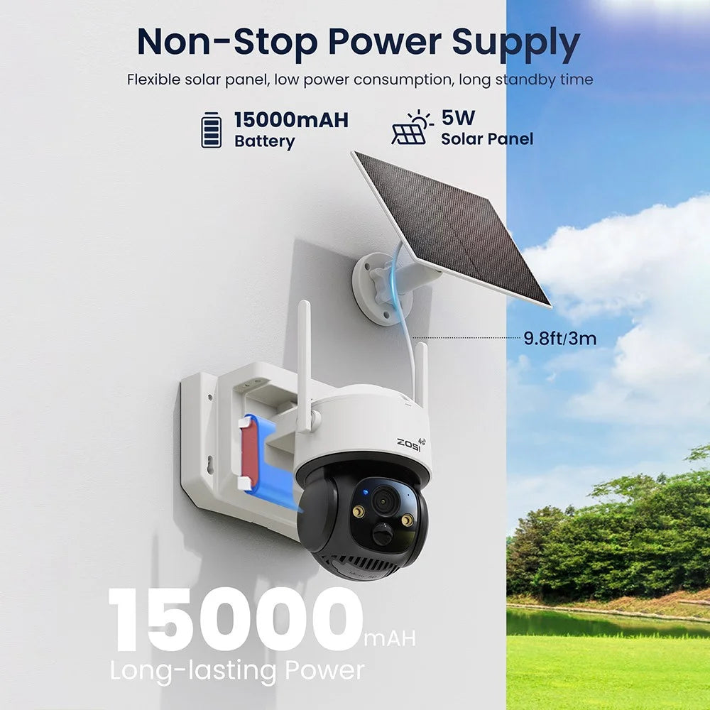 ZOSI 4G C291 LTE Cellular Security Camera 2K Solar Outdoor Wireless Real-Time View Color Night Vision Camera - EU Plug - 5