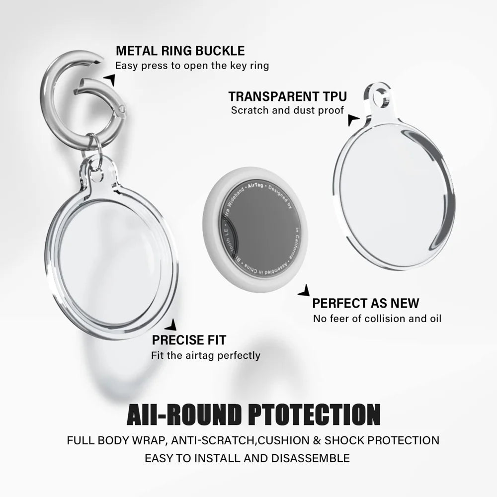 AML For Apple AirTag Case High Transparency TPU Secure Holder Protective Cover with Key Ring - Transparent - 3