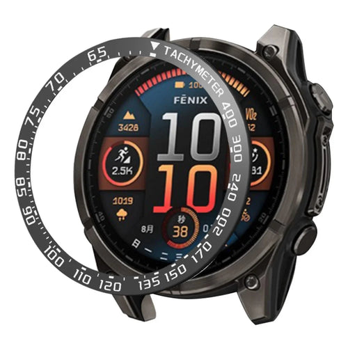 For Garmin Fenix 8 51mm / Tactix 8 51mm Stainless Steel Tachymeter Bezel Smart Watch Protective Ring - Black / White - 1