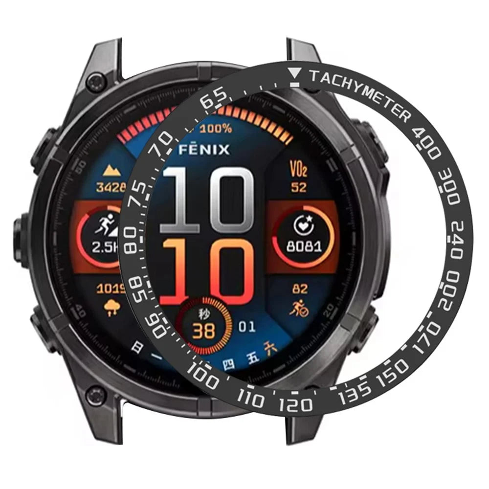For Garmin Fenix 8 51mm / Tactix 8 51mm Stainless Steel Tachymeter Bezel Smart Watch Protective Ring - Black / White - 5