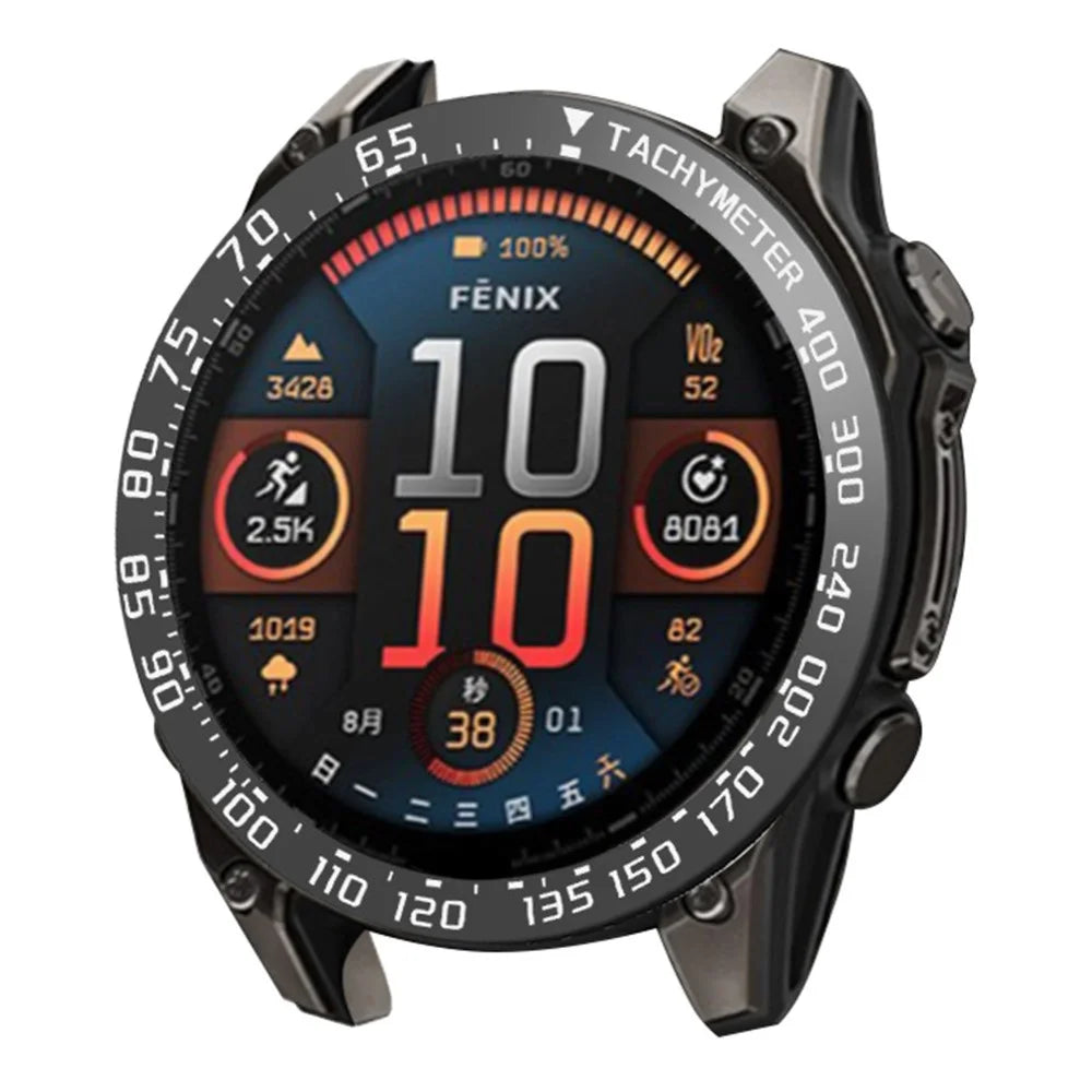 For Garmin Fenix 8 51mm / Tactix 8 51mm Stainless Steel Tachymeter Bezel Smart Watch Protective Ring - Black / White - 6