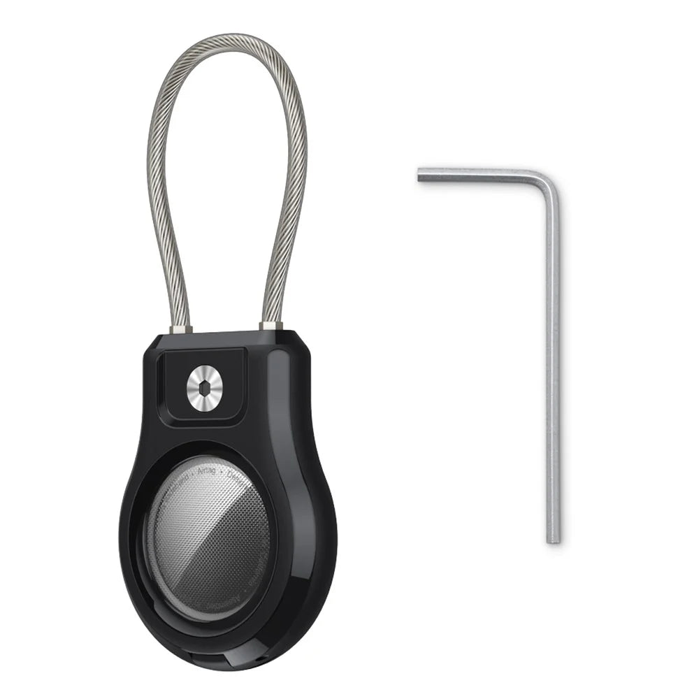 For Apple AirTag Protective Case Smart Tracker Waterproof Cover with Stainless Steel Wire Strap / Screws / Tool - Black - 1