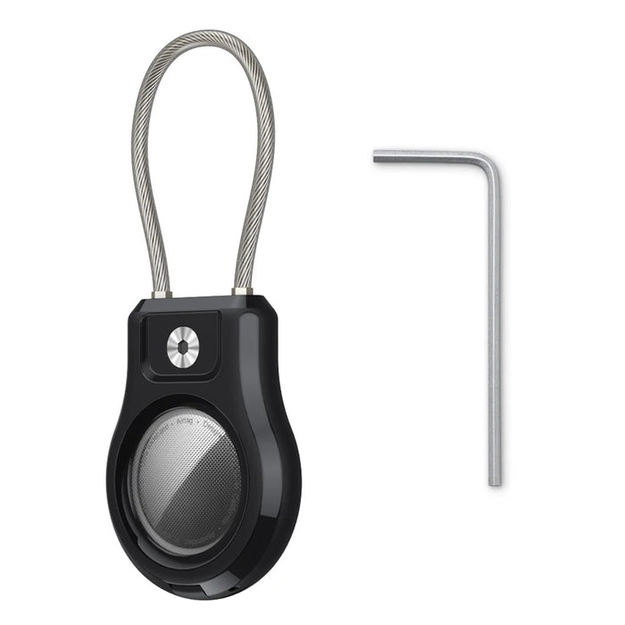 For Apple AirTag Protective Case Smart Tracker Waterproof Cover with Stainless Steel Wire Strap / Screws / Tool - Black - 1