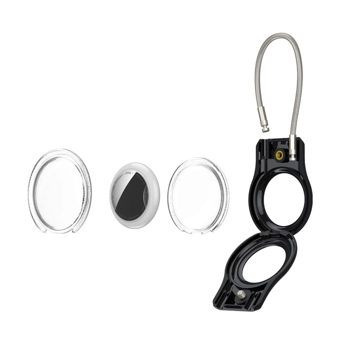 For Apple AirTag Protective Case Smart Tracker Waterproof Cover with Stainless Steel Wire Strap / Screws / Tool - Black - 4
