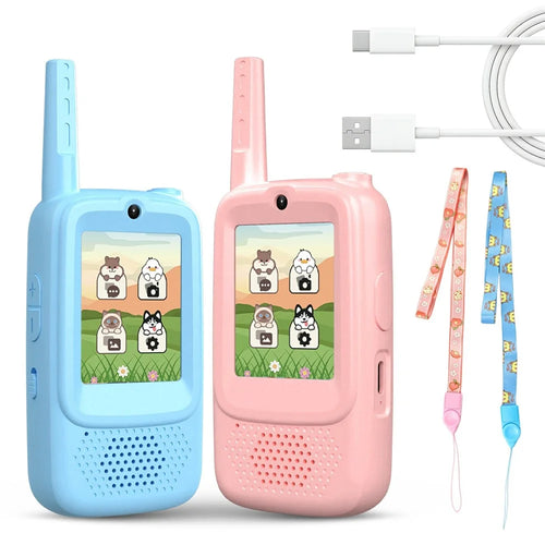 A1 No Network Kids Video Walkie Talkie Gift Outdoor HD Call Toy with Voice Changer and Photo Sharing - Pink  /  Blue - 1