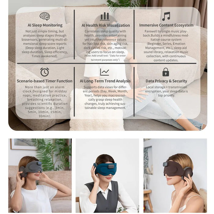 CKGO App Control 3D Smart Eye Mask Sleep Aid Wearable Bluetooth-compatible Music Player - Brown - 6