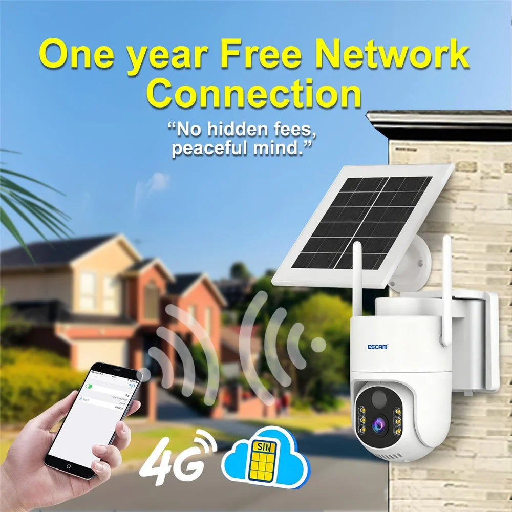 ESCAM QFS71 3MP Wireless Solar Security Camera PIR Alarm Two-Way Audio Night Vision Camera with 4G Virtual SIM Card - 5