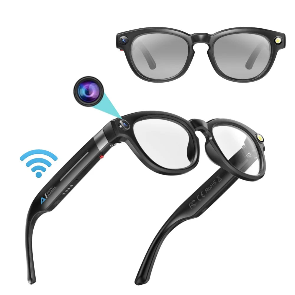 Q8 AI Translator Smart Glasses 8MP HD Camera Video Recording Bluetooth-compatible Call Music Eyeglasses, 32GB Storage - Black - 1