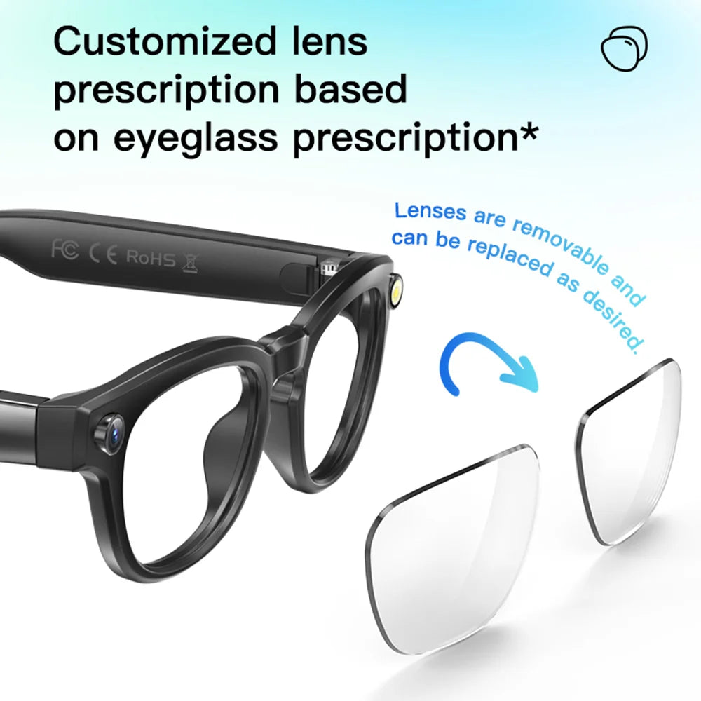 Q8 AI Translator Smart Glasses 8MP HD Camera Video Recording Bluetooth-compatible Call Music Eyeglasses, 32GB Storage - Black - 4