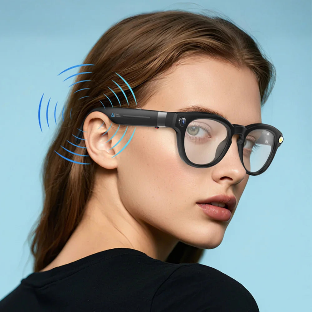 Q8 AI Translator Smart Glasses 8MP HD Camera Video Recording Bluetooth-compatible Call Music Eyeglasses, 32GB Storage - Black - 6