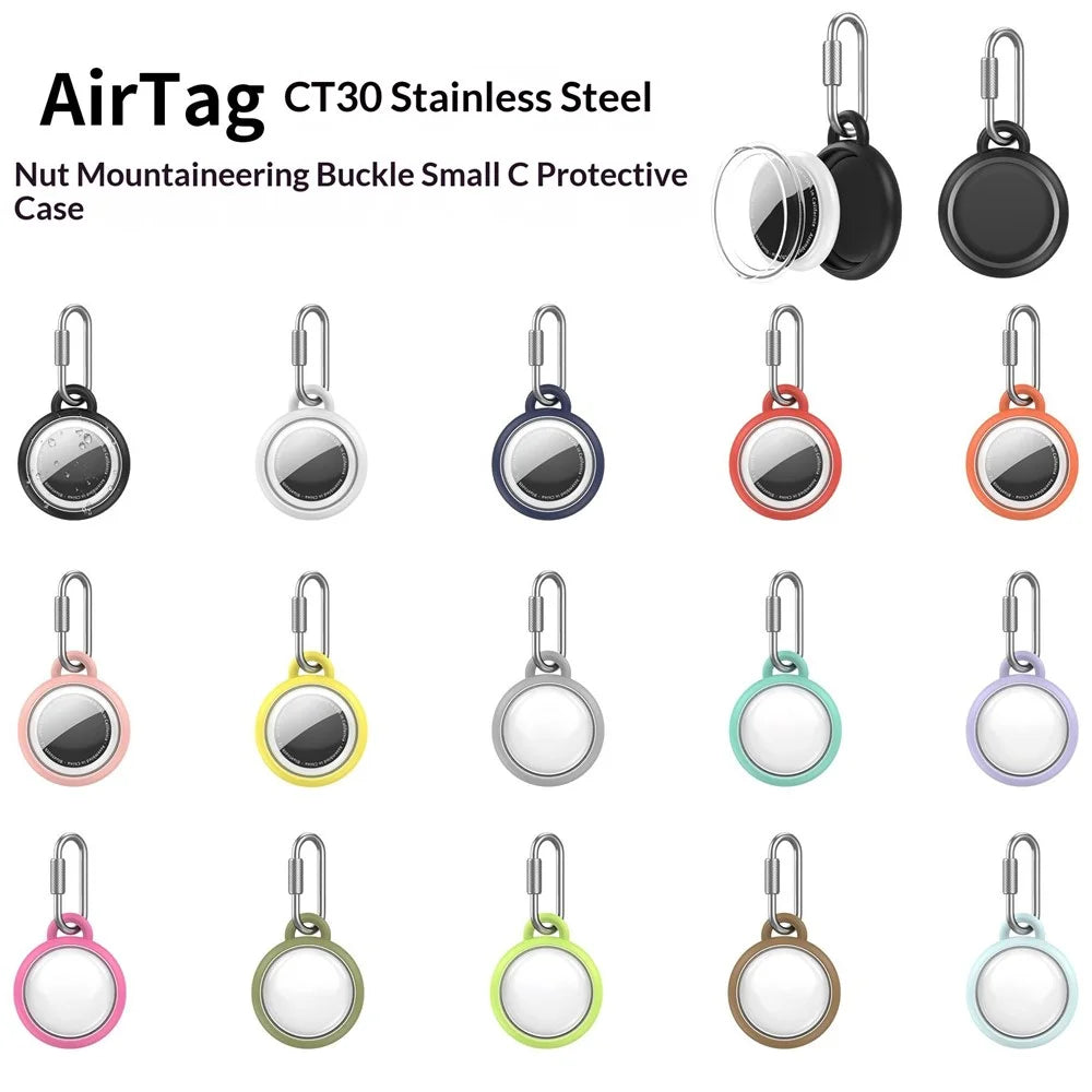 CT30 For Apple AirTag Anti Drop TPU Case IPX8 Waterproof Protective Cover with Carabiner - Orange - 6