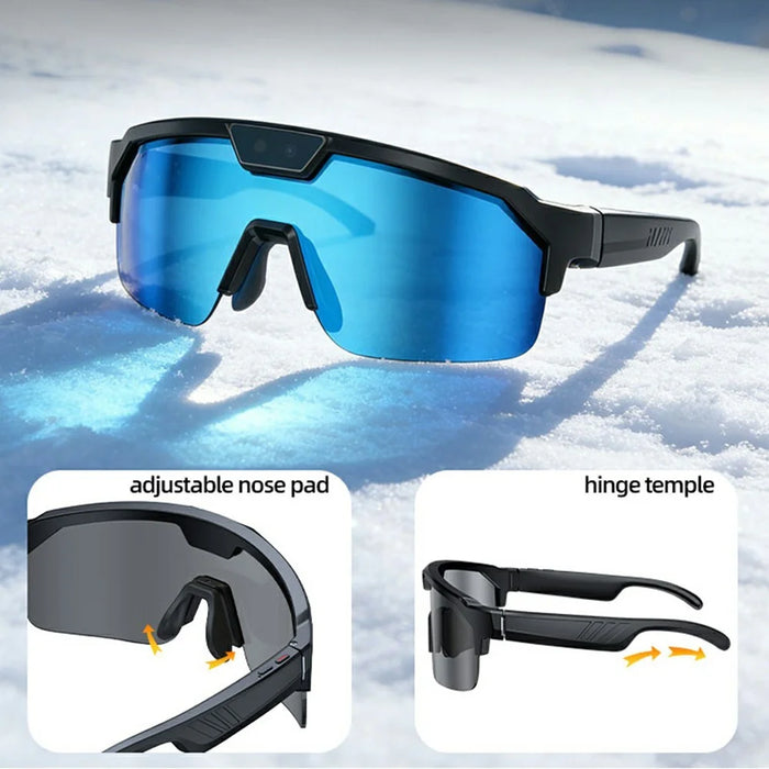 Q01 AI Smart Glasses Real Time Translation 8MP Camera Anti Shake Sports Recording Camera for Outdoor Cycling - Blue - 4