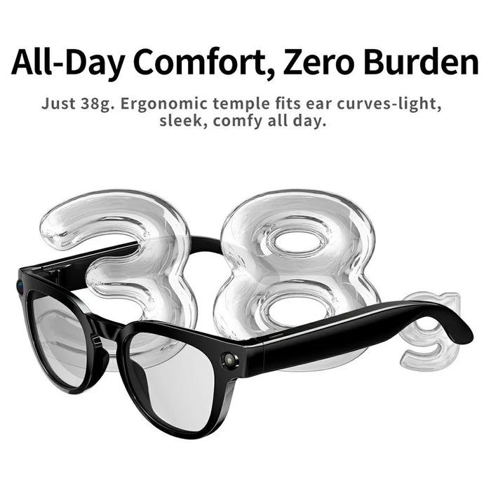 MT3 8MP Camera Smart Glasses IP65 Waterproof AI Translation Glasses Noise Reduction Hands-free Calling Eyewear - Black+Glossy - 7