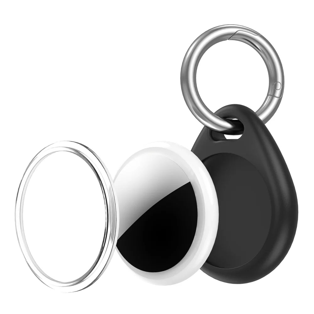 CT26 For Apple AirTag Anti Scratch TPU Case with Keyring IPX8 Waterproof Protective Cover - Black - 2