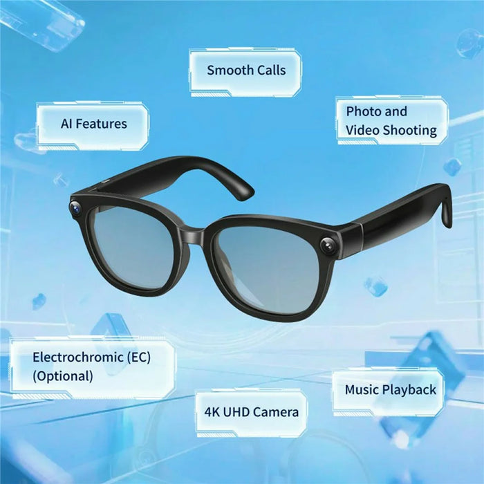 AI6 Smart Glasses 13MP 4K Camera Real Time Translation Voice Control with Auto-Chromatic Lenses - Black - 3