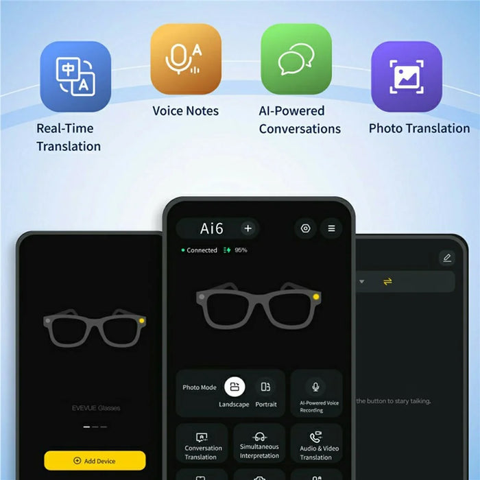 AI6 Smart Glasses 13MP 4K Camera Real Time Translation Voice Control with Auto-Chromatic Lenses - Black - 6