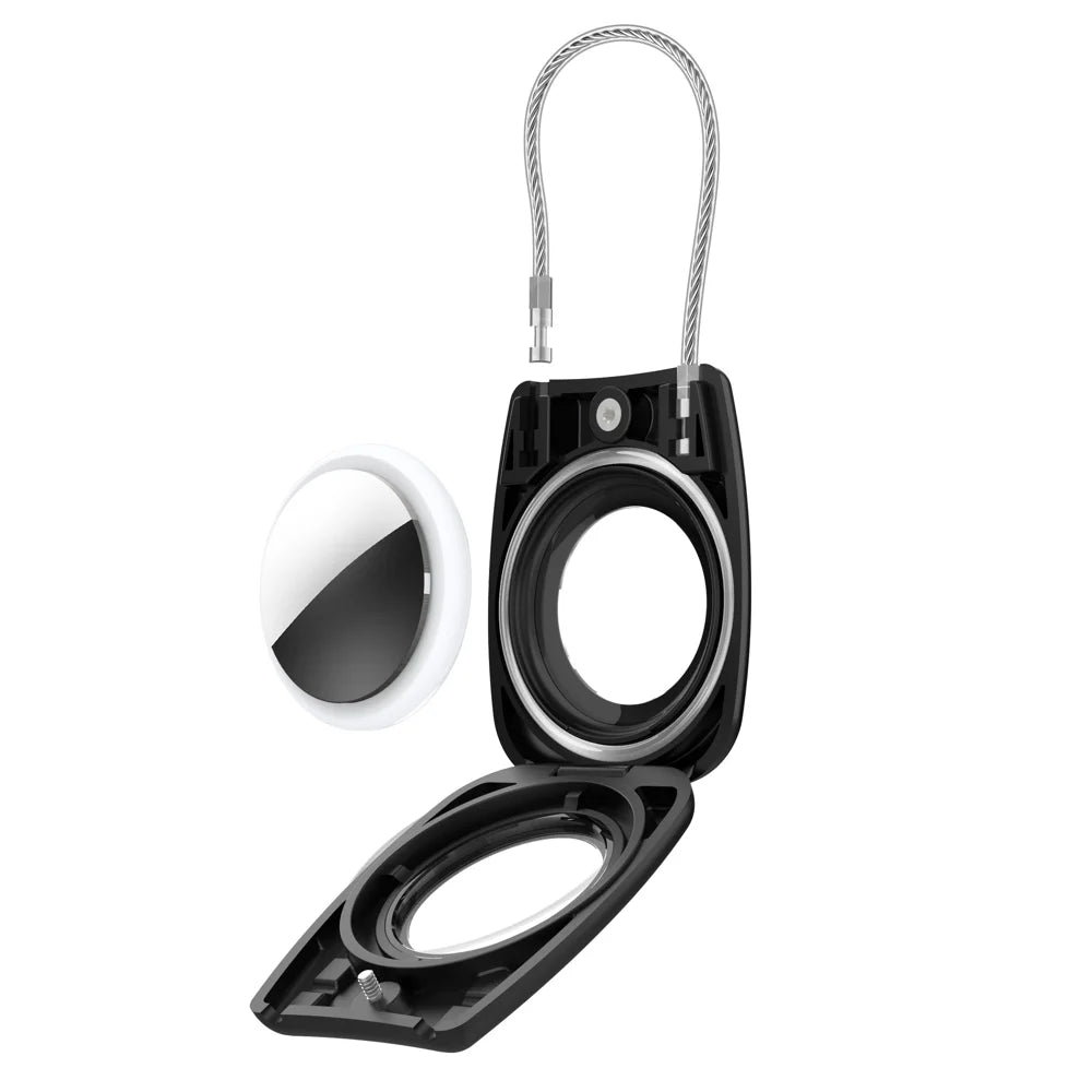 CP12 For Apple AirTag Case Hard PC Anti-Lost Tracker Protective Cover with Steel Wire Safety Lock - Black - 1