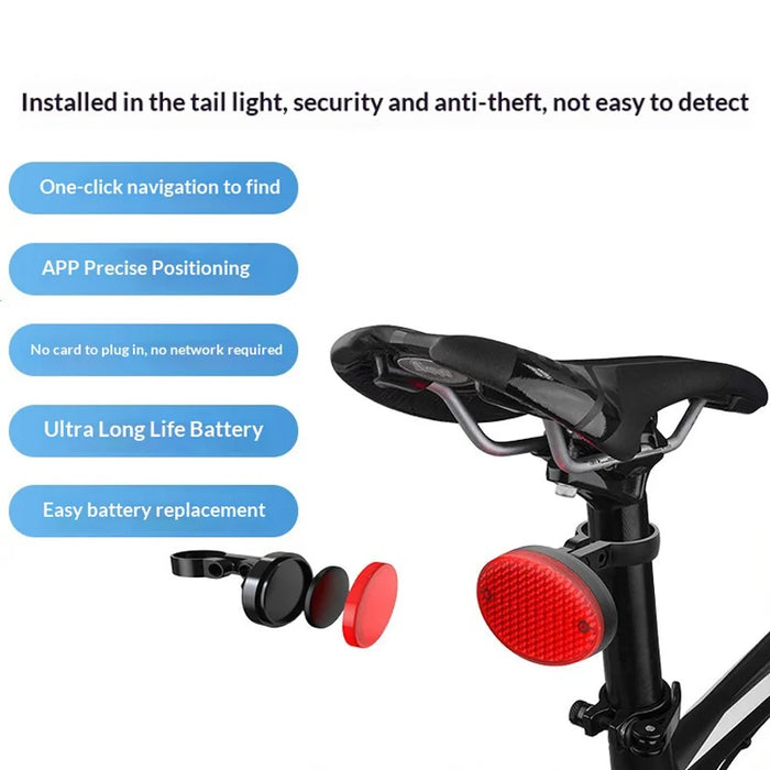 T02 Reflective Bicycle Tail Light with Anti-lost Tracker Waterproof Cycling Safety Bike Rear Lamp - Black - 2