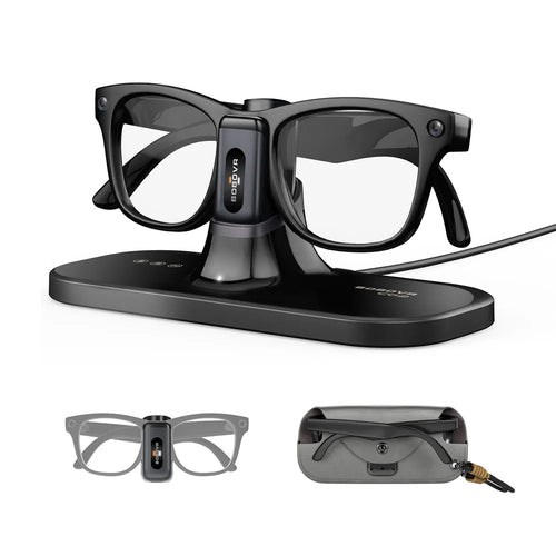 BOBOVR CG2 Charging Dock for Meta Ray-Ban Wayfarer / Skyler / Headliner Smart AI Glass 3 in 1 Charging Station with Portable Battery Clip and Travel Case - Black - 1