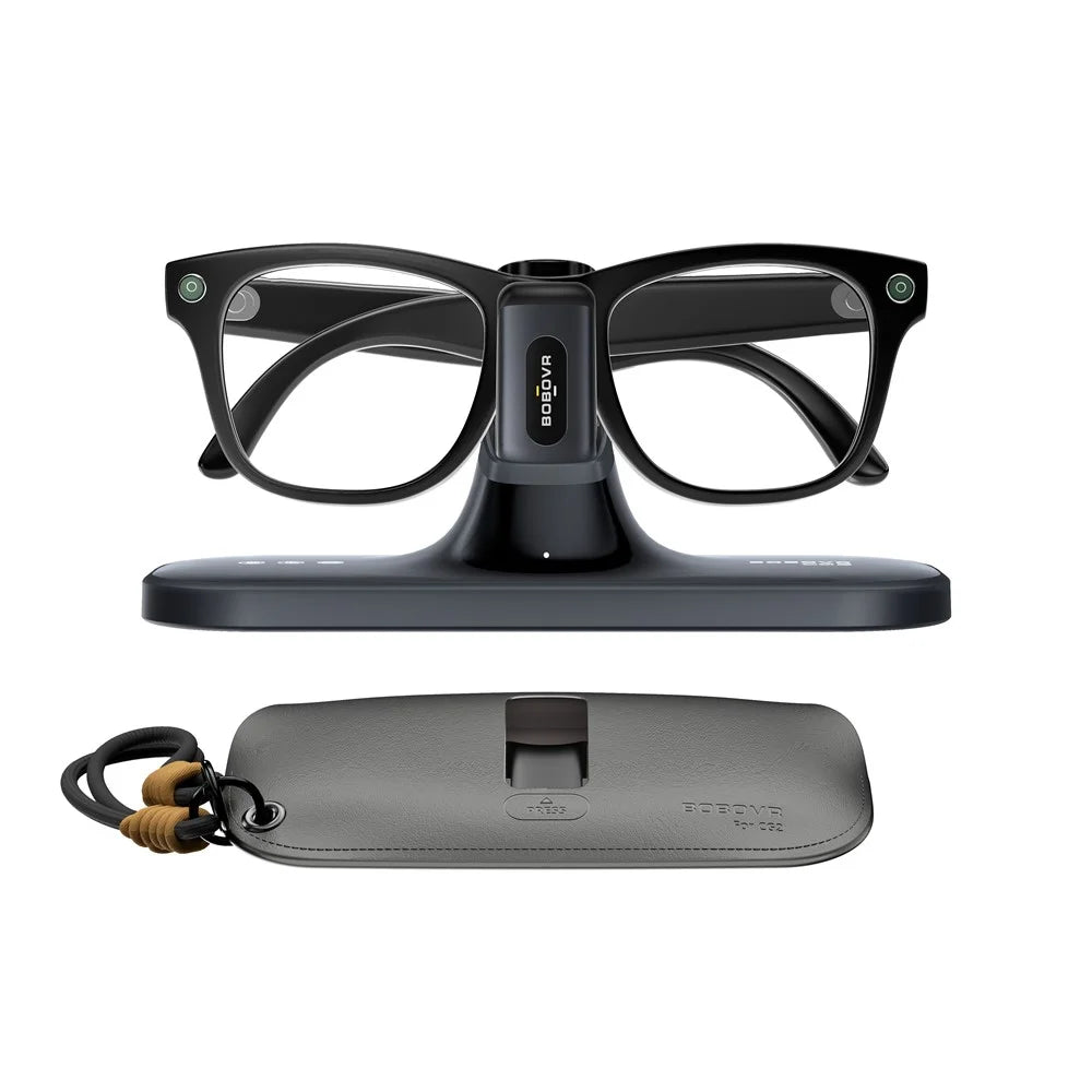 BOBOVR CG2 Charging Dock for Meta Ray-Ban Wayfarer / Skyler / Headliner Smart AI Glass 3 in 1 Charging Station with Portable Battery Clip and Travel Case - Black - 2