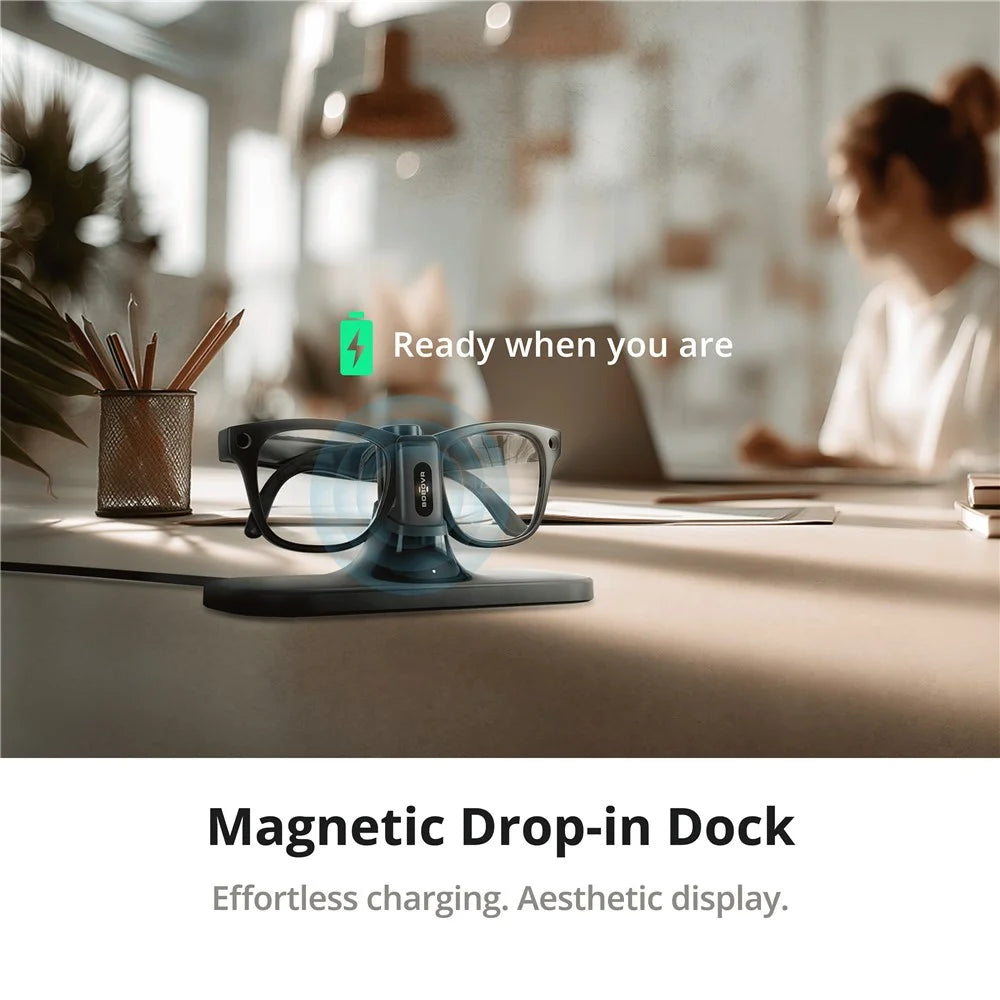 BOBOVR CG2 Charging Dock for Meta Ray-Ban Wayfarer / Skyler / Headliner Smart AI Glass 3 in 1 Charging Station with Portable Battery Clip and Travel Case - Black - 6