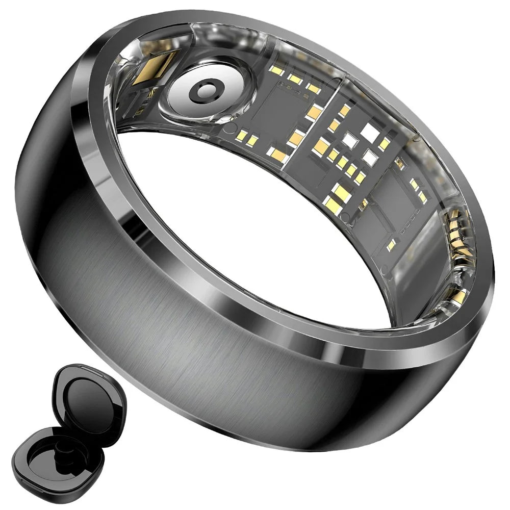 SY15 Smart Ring Health Monitor with Charging Case Vibration Alerts IP68 Waterproof Heart Rate Blood Oxygen Sleep Tracking Finger Ring - Black 8 - 1
