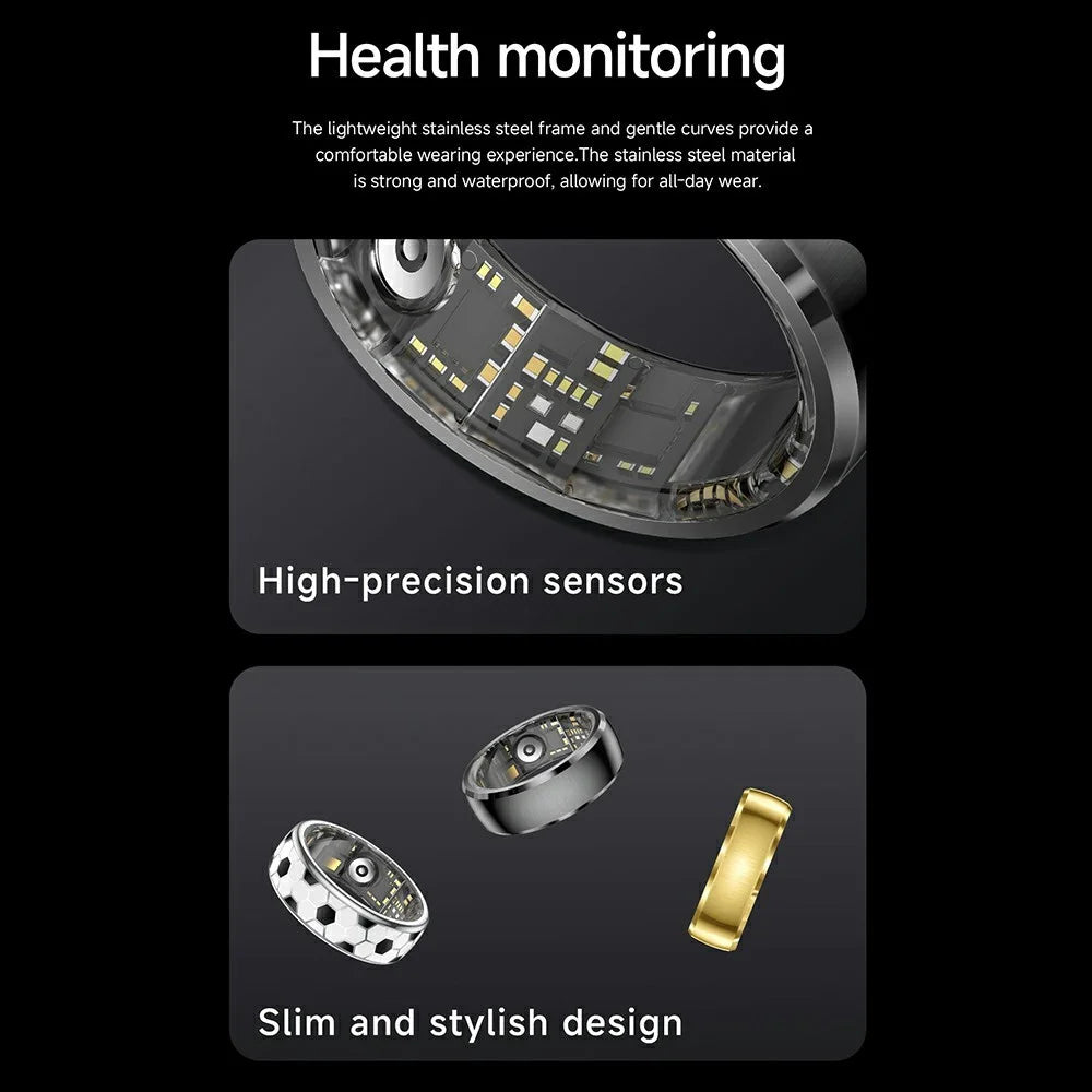 SY15 Smart Ring Health Monitor with Charging Case Vibration Alerts IP68 Waterproof Heart Rate Blood Oxygen Sleep Tracking Finger Ring - Black 8 - 4
