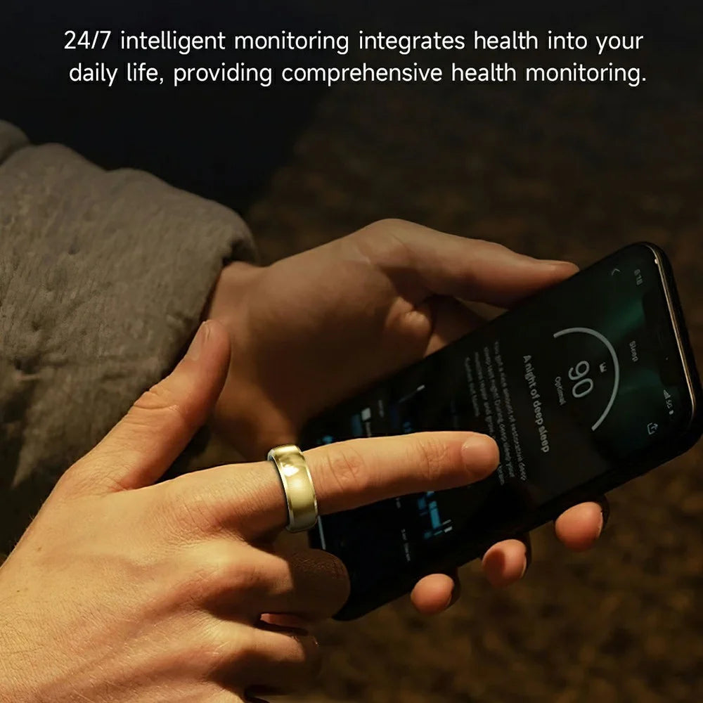 SY15 Smart Ring Health Monitor with Charging Case Vibration Alerts IP68 Waterproof Heart Rate Blood Oxygen Sleep Tracking Finger Ring - Black 8 - 6