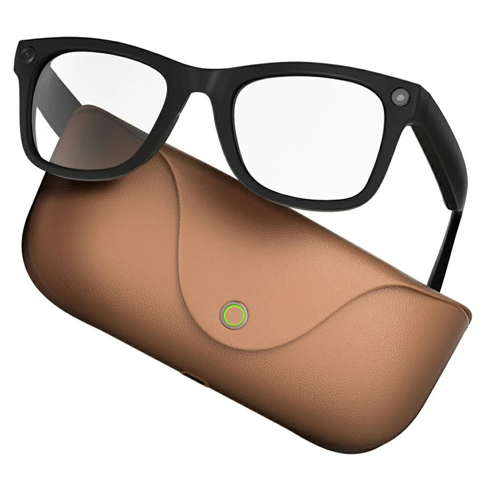 MT5 Ultra Smart Glasses 8MP Camera AI Real-Time Translation Bluetooth-compatible Call Eyeglasses with 2000mAh Charging Case - Brown - 1