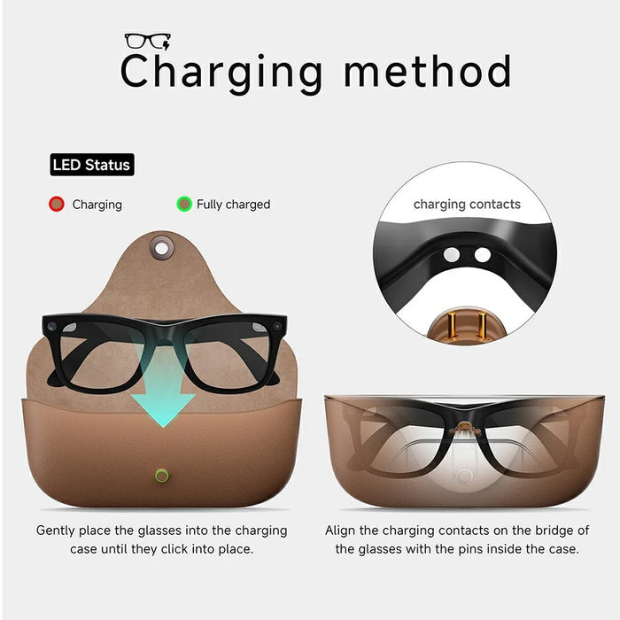 MT5 Ultra Smart Glasses 8MP Camera AI Real-Time Translation Bluetooth-compatible Call Eyeglasses with 2000mAh Charging Case - Brown - 4