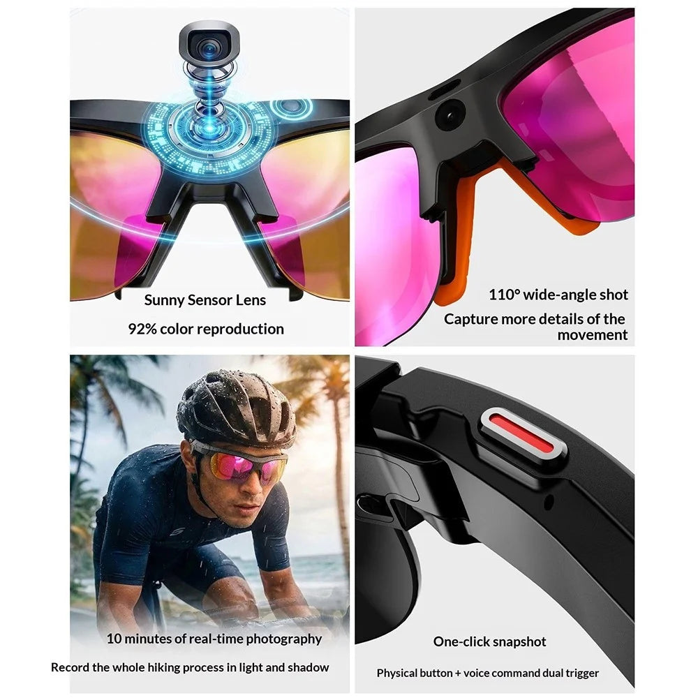 EYEVUE S100 AI Smart Glasses 13MP Camera 1080P Video Recording Translation UV400 Eyeglasses for Sports Outdoor - Black - 7