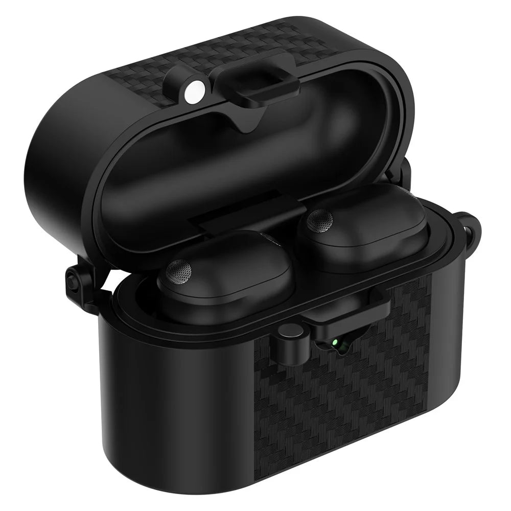 For Sony WF-1000XM6 TPU Case Magnetic Snap Earbuds Protective Cover with Carabiner Hook - Black - 2