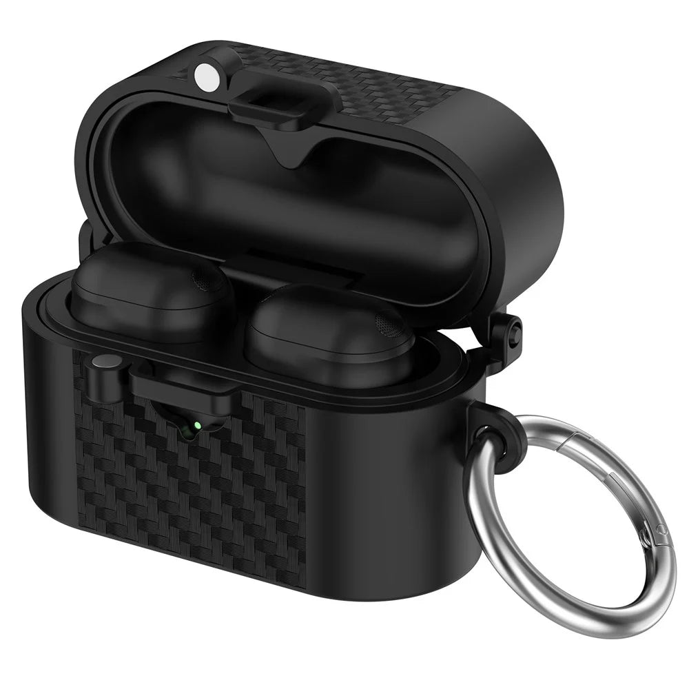 For Sony WF-1000XM6 TPU Case Magnetic Snap Earbuds Protective Cover with Carabiner Hook - Black - 3