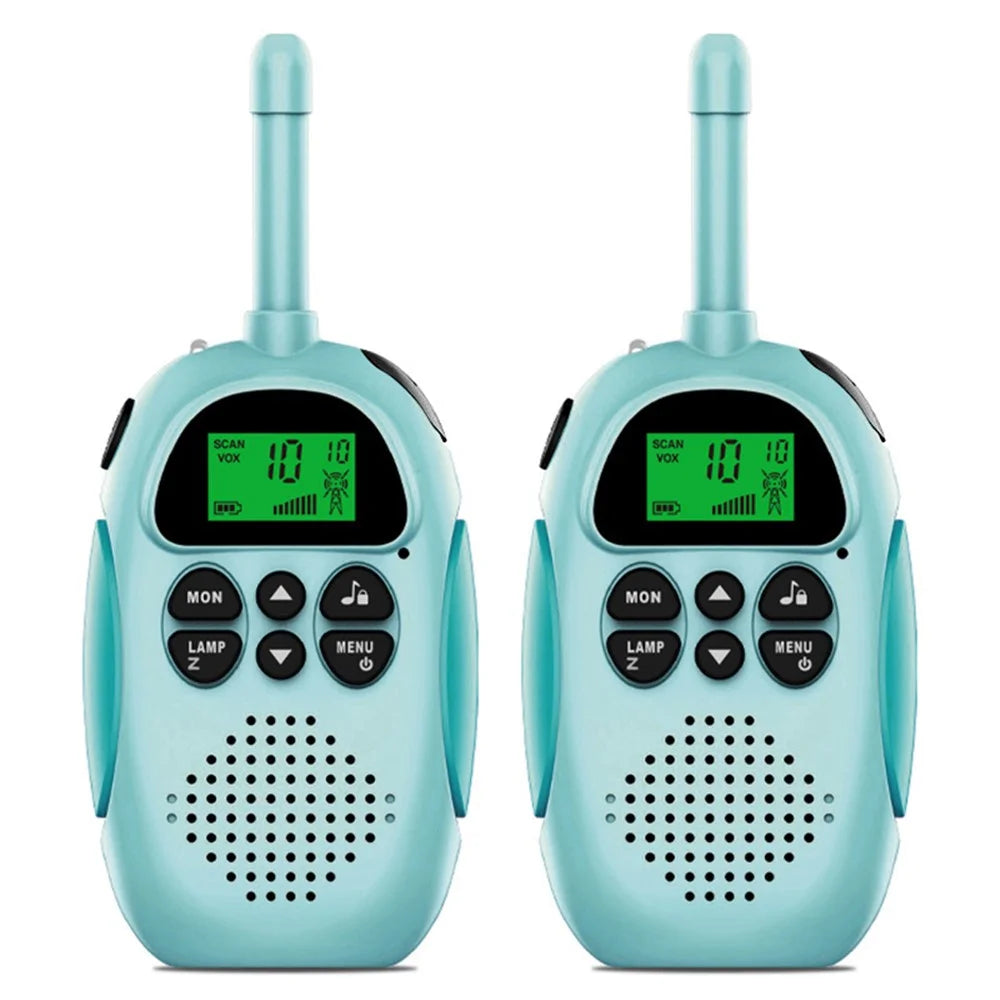 2Pcs DJ100 Children Walkie Talkie Toys Kids Interphone Mini Handheld Transceiver 3KM Range UHF Radio with Lanyard - Blue+Blue - 1
