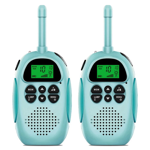 2Pcs DJ100 Children Walkie Talkie Toys Kids Interphone Mini Handheld Transceiver 3KM Range UHF Radio with Lanyard - Blue+Blue - 1