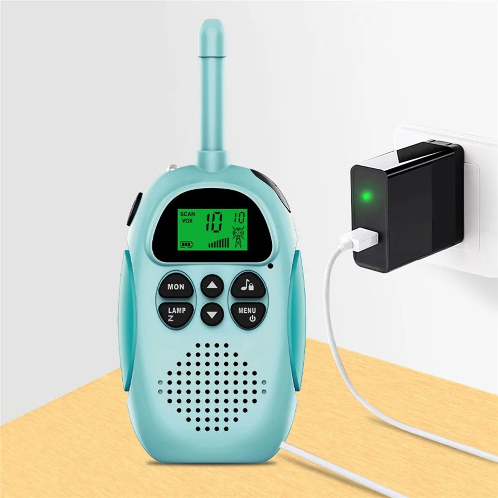 2Pcs DJ100 Children Walkie Talkie Toys Kids Interphone Mini Handheld Transceiver 3KM Range UHF Radio with Lanyard - Blue+Blue - 2
