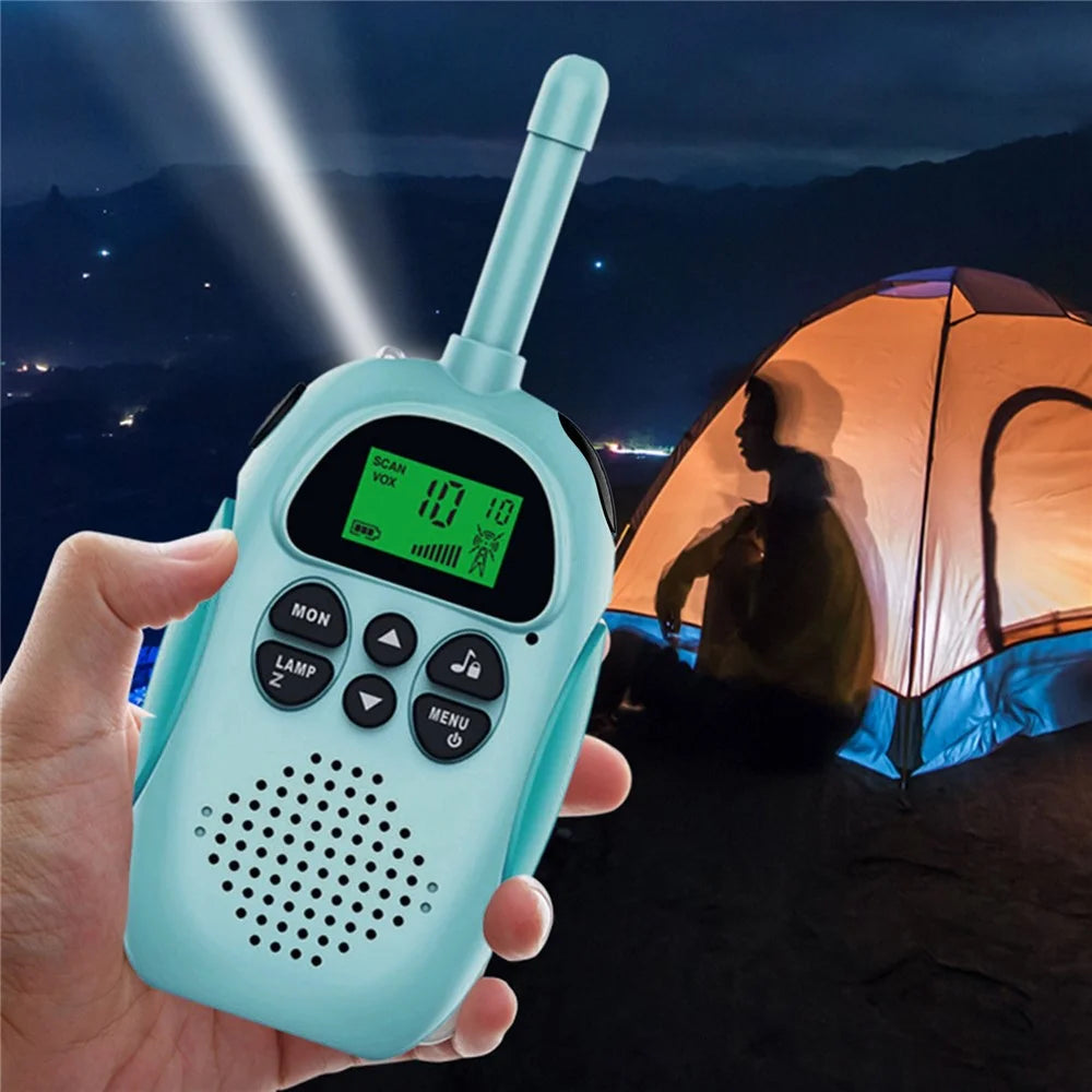 2Pcs DJ100 Children Walkie Talkie Toys Kids Interphone Mini Handheld Transceiver 3KM Range UHF Radio with Lanyard - Blue+Blue - 3