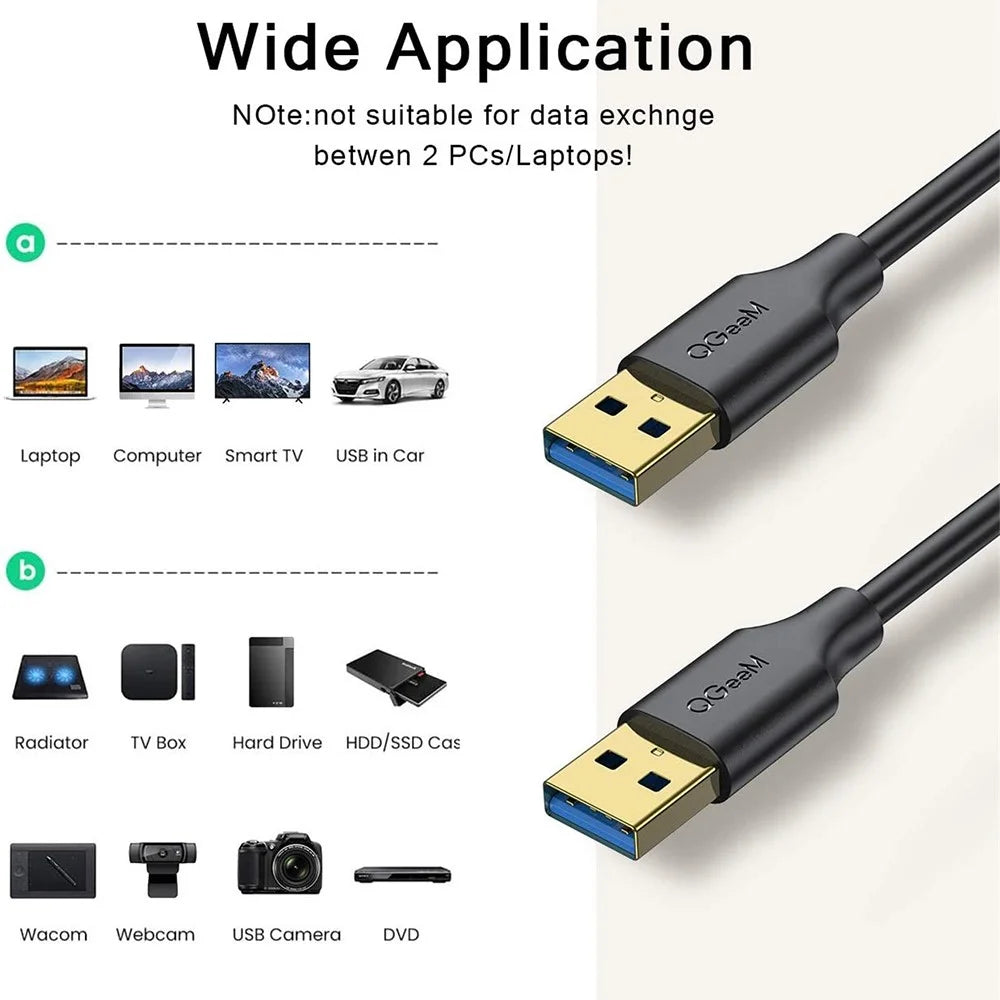 QGEEM QG-CVQ19 1.8m USB 3.0 Male to Male High Speed Gold-plated Data Cable Laptop Adapter Cable - 2