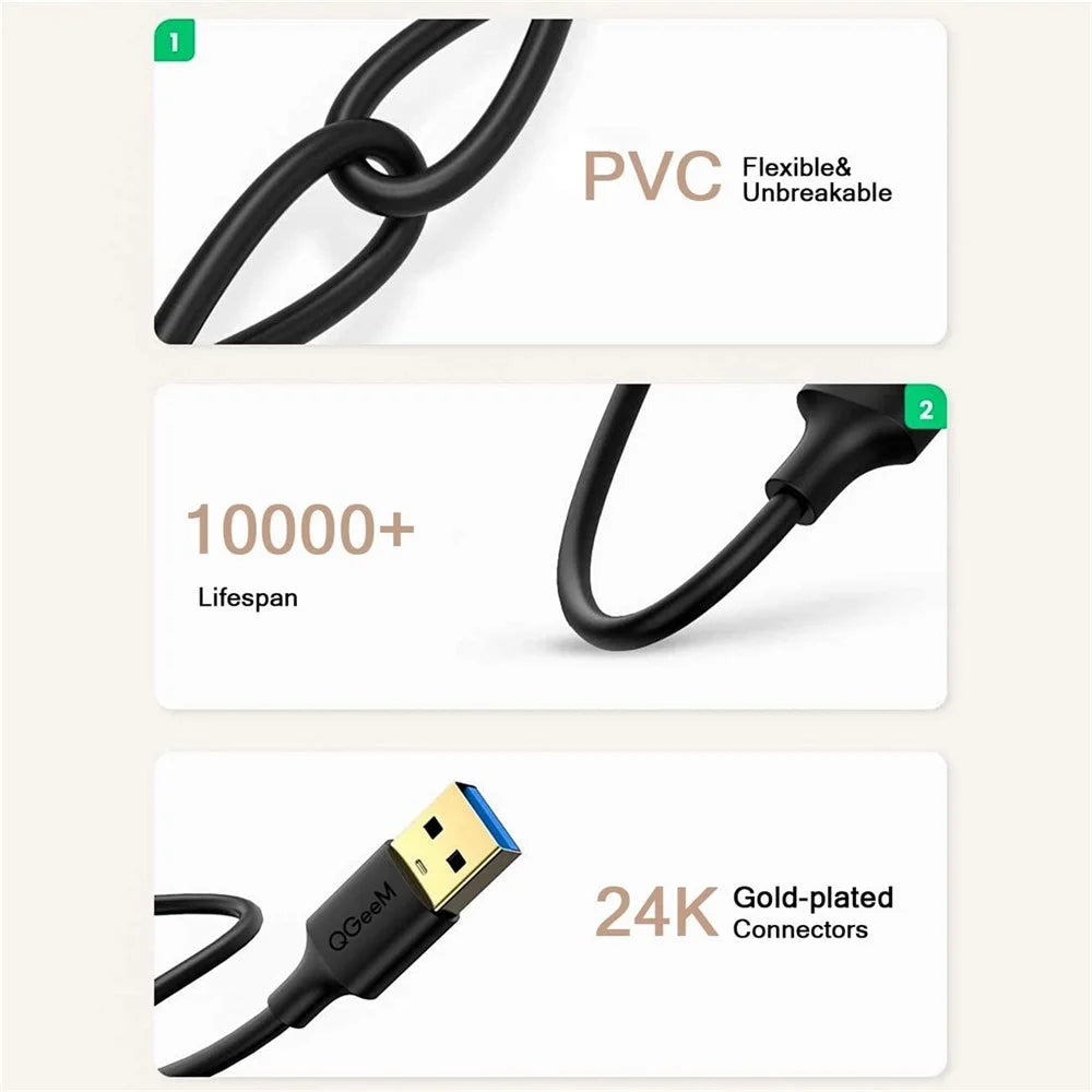 QGEEM QG-CVQ19 1.8m USB 3.0 Male to Male High Speed Gold-plated Data Cable Laptop Adapter Cable - 6