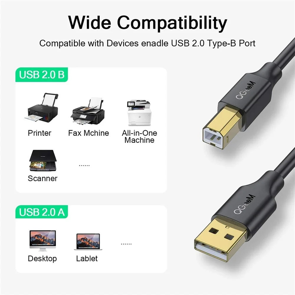 QGEEM QG-CVQ20 1.8m USB 2.0 A Male to B Male Printer Scanner Cable High-Speed Printer Cord for Laptop Desktop Computer - 2