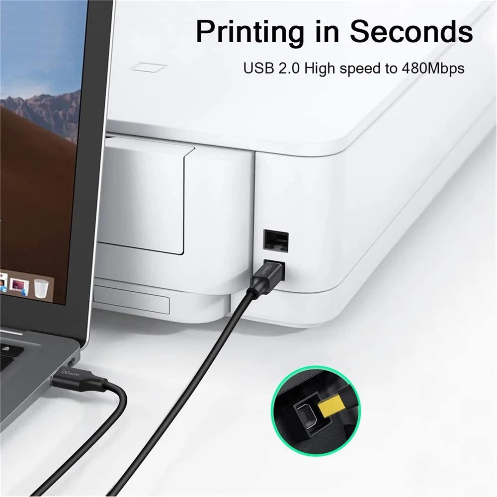QGEEM QG-CVQ20 1.8m USB 2.0 A Male to B Male Printer Scanner Cable High-Speed Printer Cord for Laptop Desktop Computer - 4