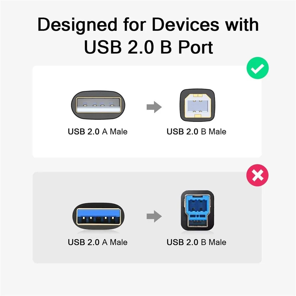 QGEEM QG-CVQ20 1.8m USB 2.0 A Male to B Male Printer Scanner Cable High-Speed Printer Cord for Laptop Desktop Computer - 7