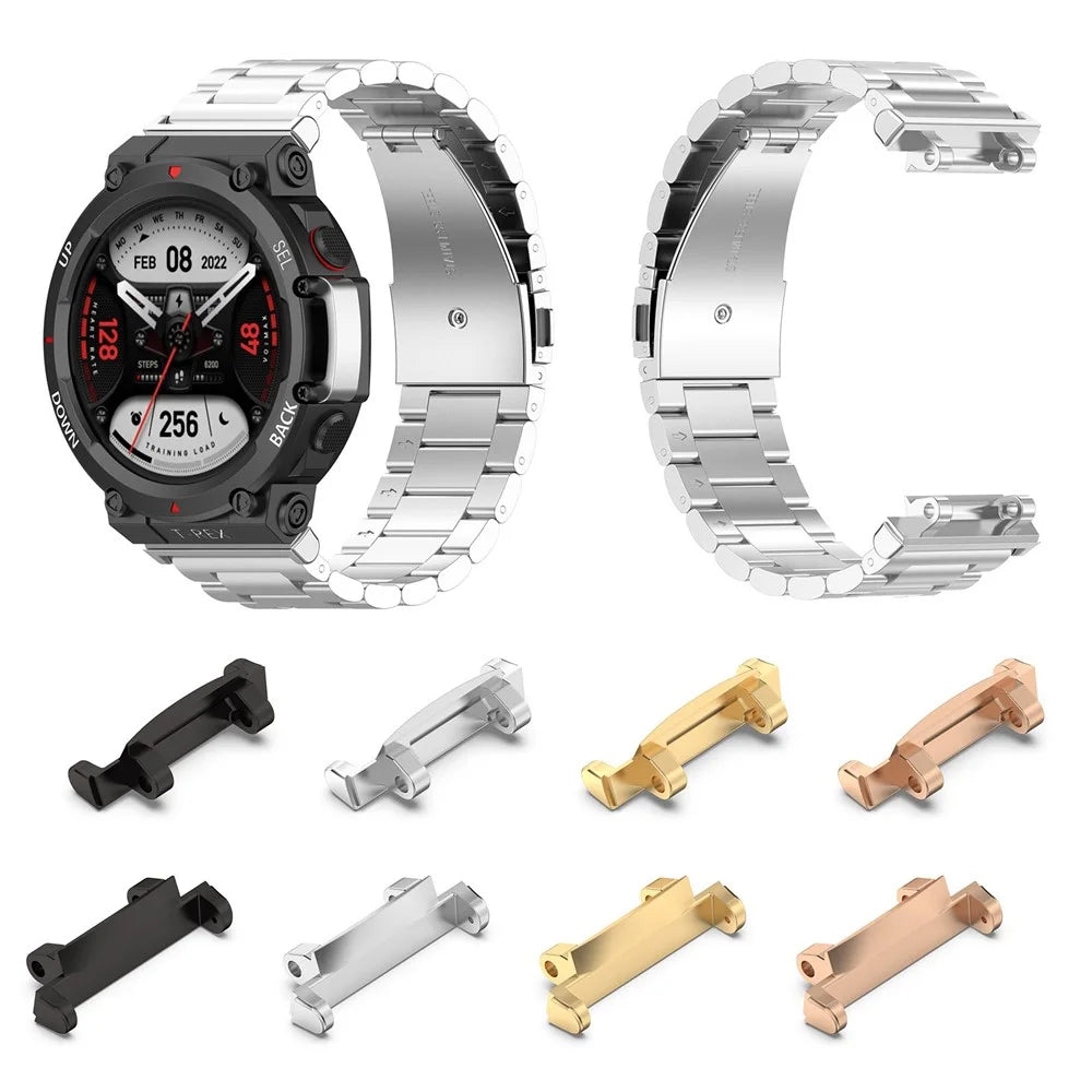 For Huami Amazfit T-Rex 2 1 Pair Stainless Steel Watch Adapter Connector Watch Band Accessory - Black - 3
