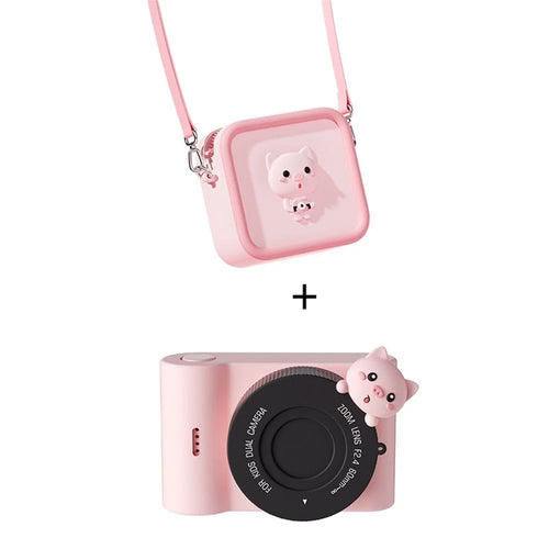 C5 Touch Control 3'' Screen Kids Camera WiFi 48MP Children Camera Toy Girl Boy Birthday Christmas Gift with Carrying Bag - Pig - 1