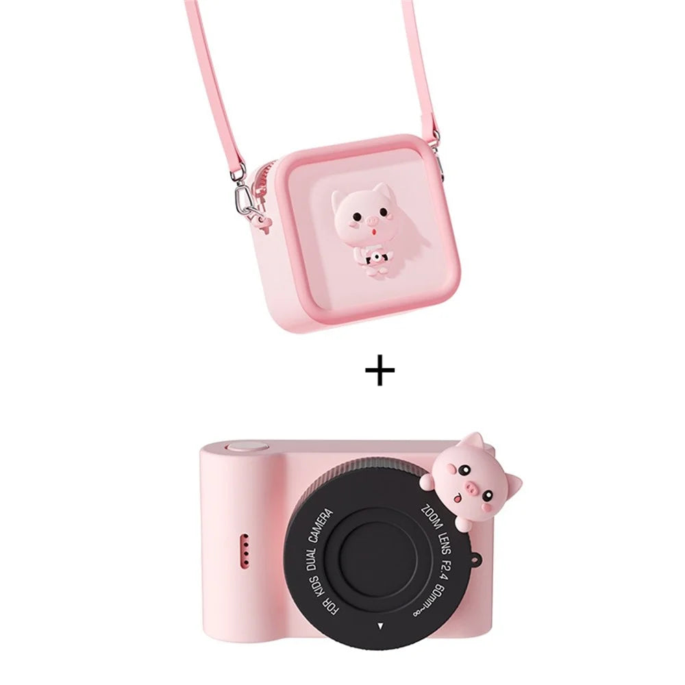 C5 Touch Control 3'' Screen Kids Camera WiFi 48MP Children Camera Toy Girl Boy Birthday Christmas Gift with Carrying Bag - Pig - 1