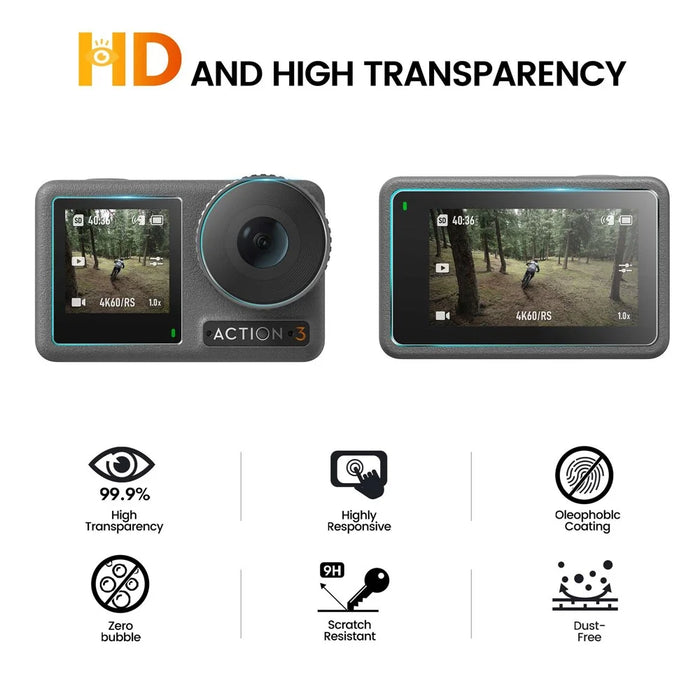 STARTRC 2 Set Protective Film for DJI Osmo Action 3, High Hardness Anti-explosion Tempered Glass Camera Lens + Main Screen + Front Screen Protector - 2