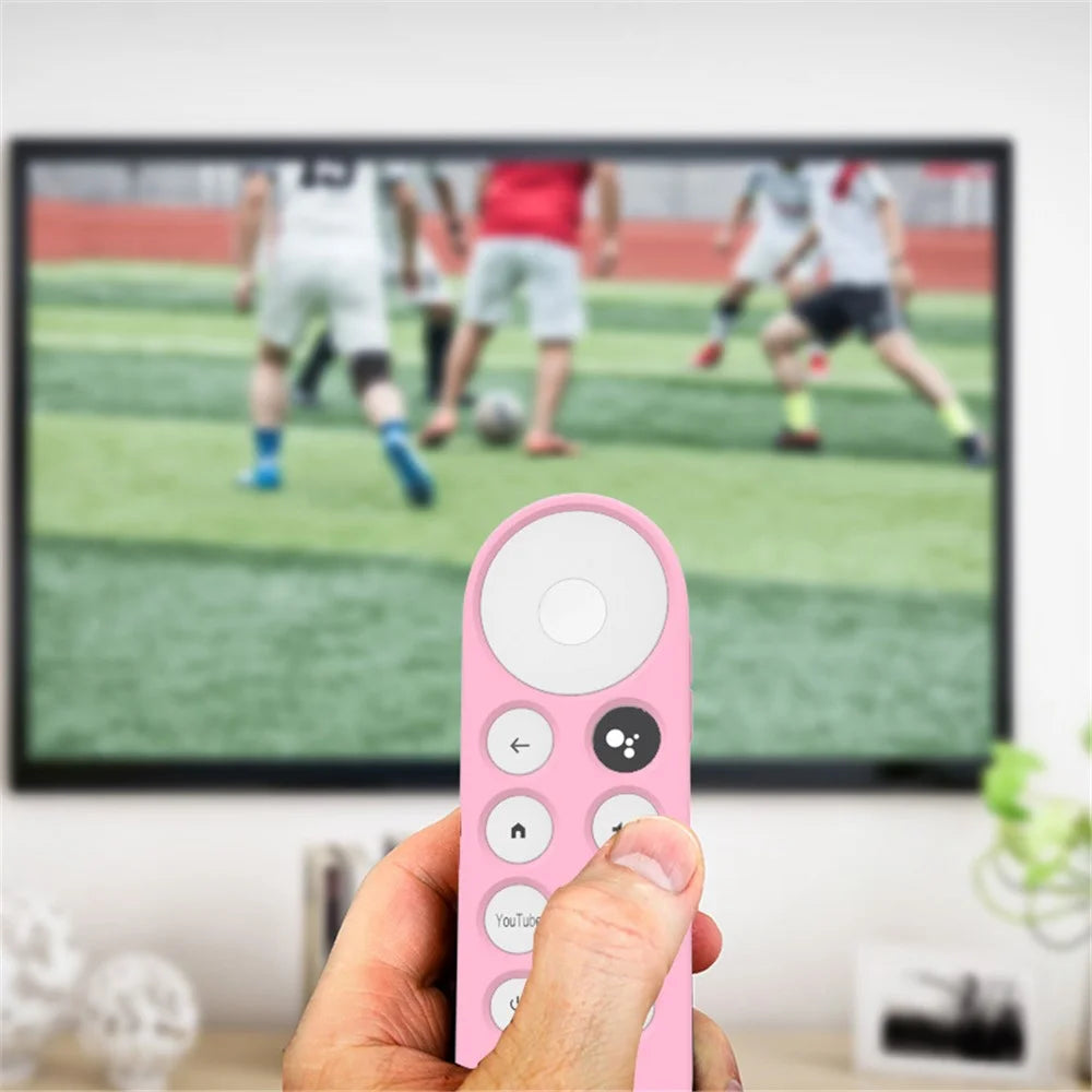 Silicone Case for Chromecast Google TV 2020 Voice Remote Shockproof Protective Remote Cover, Grid Design - Pink - 4