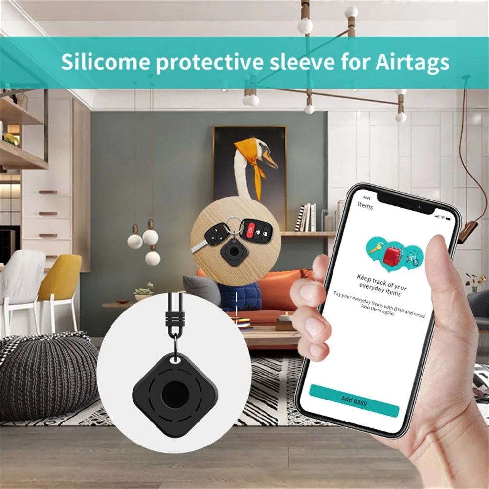 Silicone Protective Case for Apple Airtag GPS Finder Mini Washable Waterproof Scratch-Resistant Pet Loop Holder Keyring Cover - White - 2