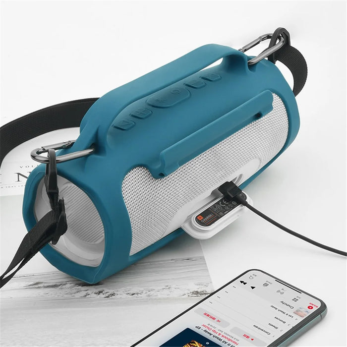 TXESIGN Silicone Sleeve for JBL Charge4 Portable Wireless Bluetooth-compatible Speaker Carrying Case with Shoulder Strap - Blue - 5